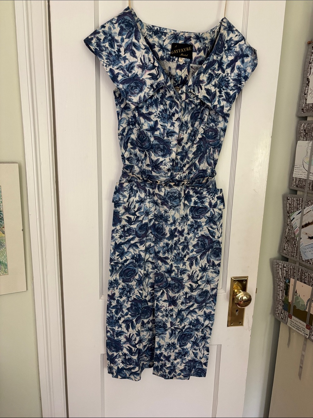 RARE VINTAGE 1950s/60s Gayfayre Blue Floral Mid length Dress XS/XXS